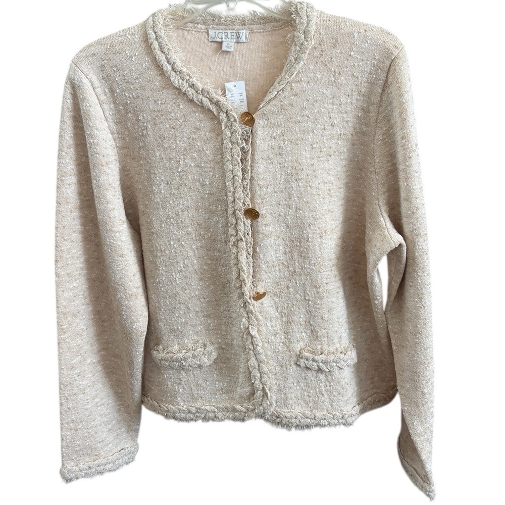 J. Crew Marled Fringe Trim Sweater Lady Jacket in Ivory Size XL. NWT - Picture 5 of 12